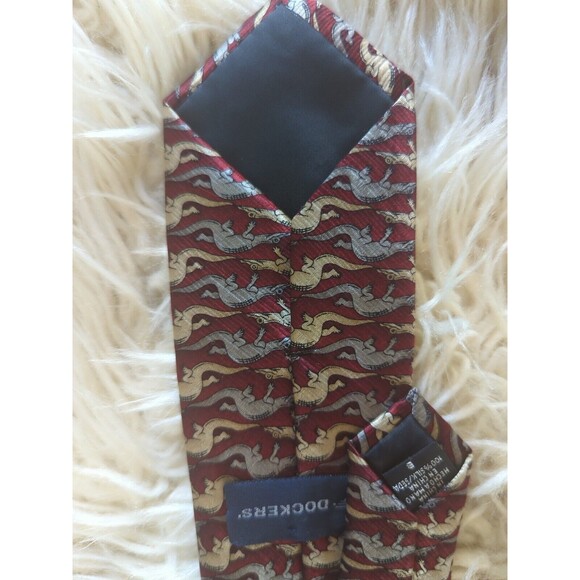 Dockers Boy's OS Short Silk Red Dinosaur Clip On Tie Holiday Church - Picture 7 of 7